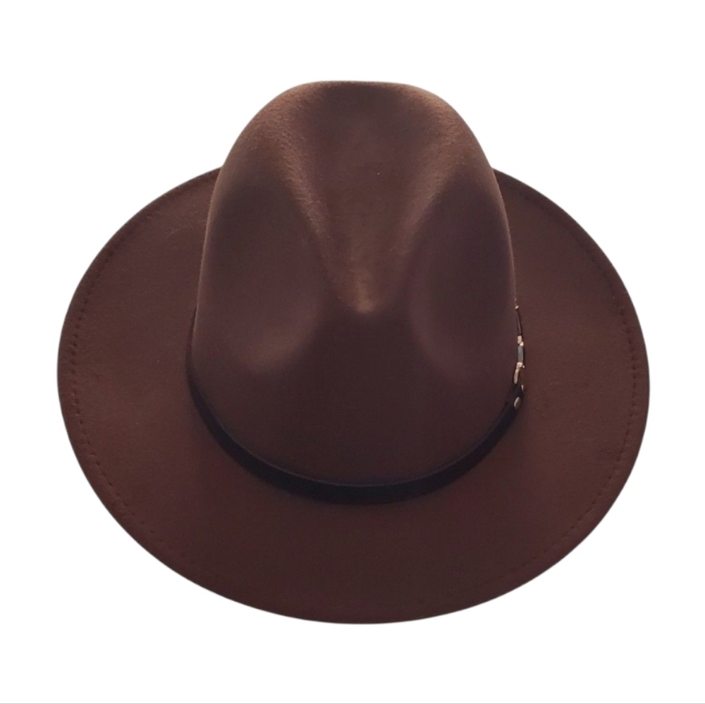 Crown Vintage Brown Wide Brim Boho Chic Coastal Cowgirl Fedora Hat Womens OS - Picture 4 of 6